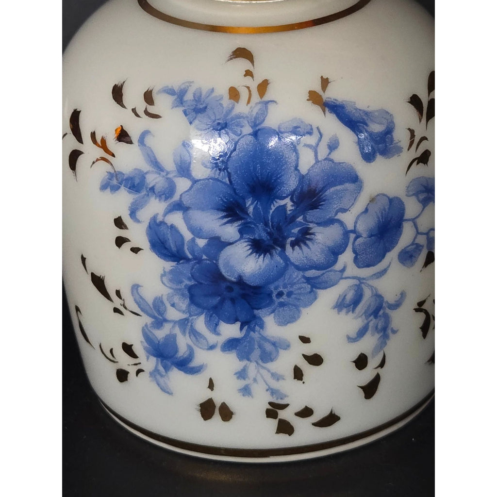 Vintage French Marcel Franck Limoges Perfume Bottle Blue Floral Brass Atomizer