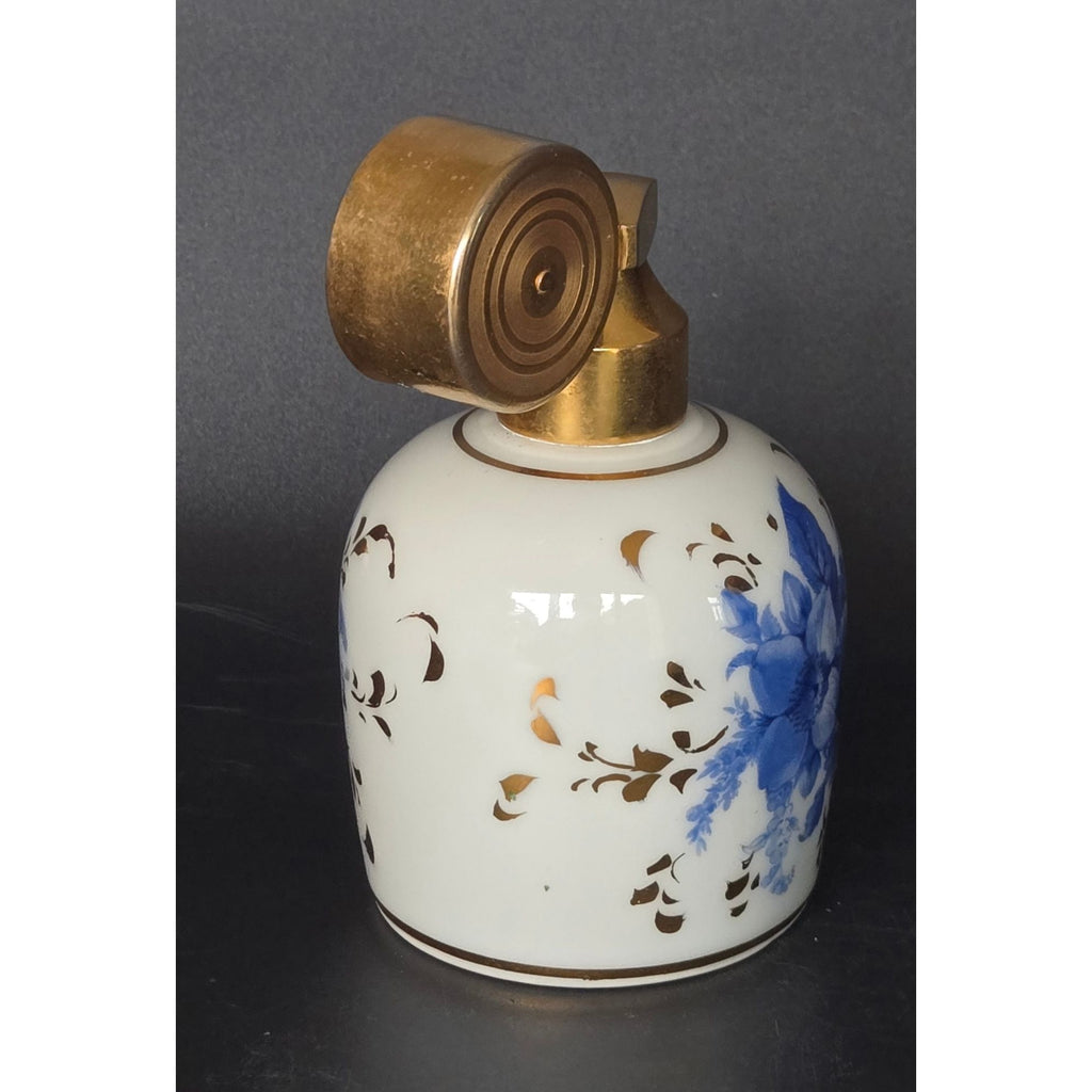 Vintage French Marcel Franck Limoges Perfume Bottle Blue Floral Brass Atomizer