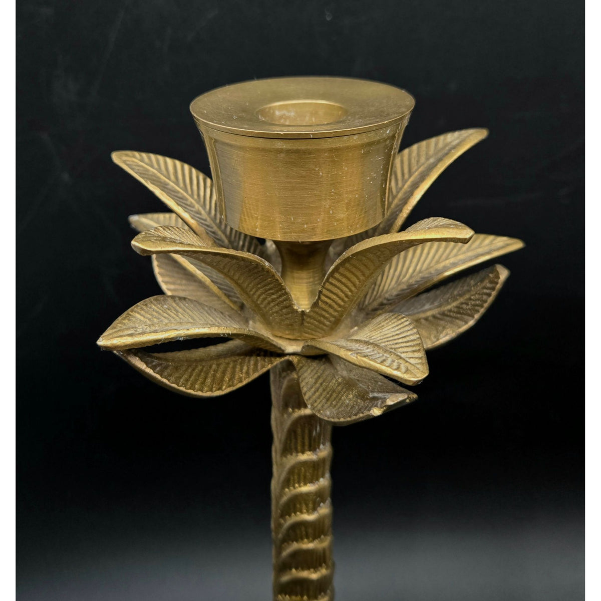 Vintage Brass Palm Tree Taper Candle Holders Pair With Leaf Detailing 13"