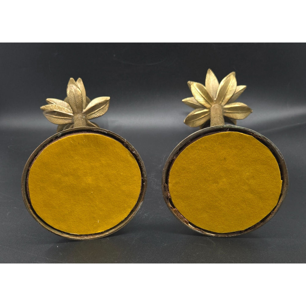 Vintage Brass Palm Tree Taper Candle Holders Pair With Leaf Detailing 13"