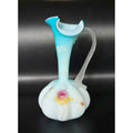 c. 1800s Harrach Czech Bohemian Satin Glass Ewer Vase Floral Design & Frosted Handle
