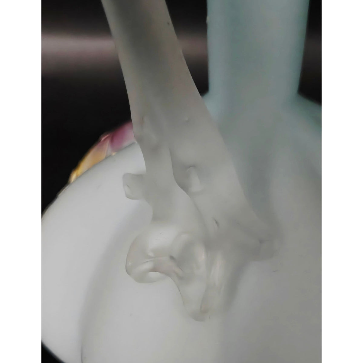 c. 1800s Harrach Czech Bohemian Satin Glass Ewer Vase Floral Design & Frosted Handle
