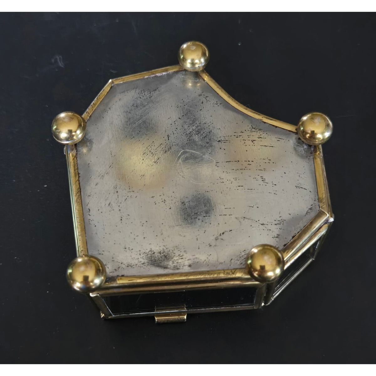 Heart-Shaped Glass Jewelry Box With Brass Frame & Floral Etching 3 in.