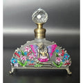 Frosted Glass Perfume Bottle Fairy & Floral Brass Ormolu Accents Crystal
