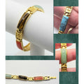 Vintage Gold-Tone Multi-Stone Link Bracelet With Faux Turquoise Jade Tiger Eye