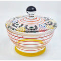 Whimsical Colorful Art Deco Czech Glass Candy Dish, w/ Handpainted Florals, Stripes, Bohemian