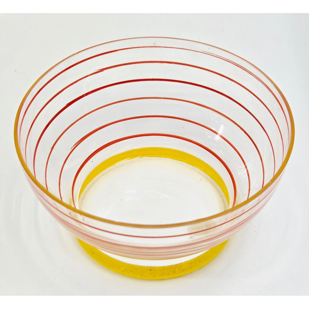 Whimsical Colorful Art Deco Czech Glass Candy Dish, w/ Handpainted Florals, Stripes, Bohemian