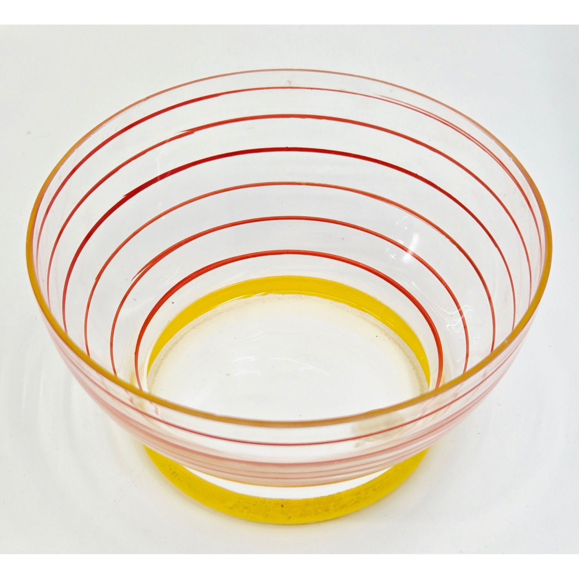 Whimsical Colorful Art Deco Czech Glass Candy Dish, w/ Handpainted Florals, Stripes, Bohemian