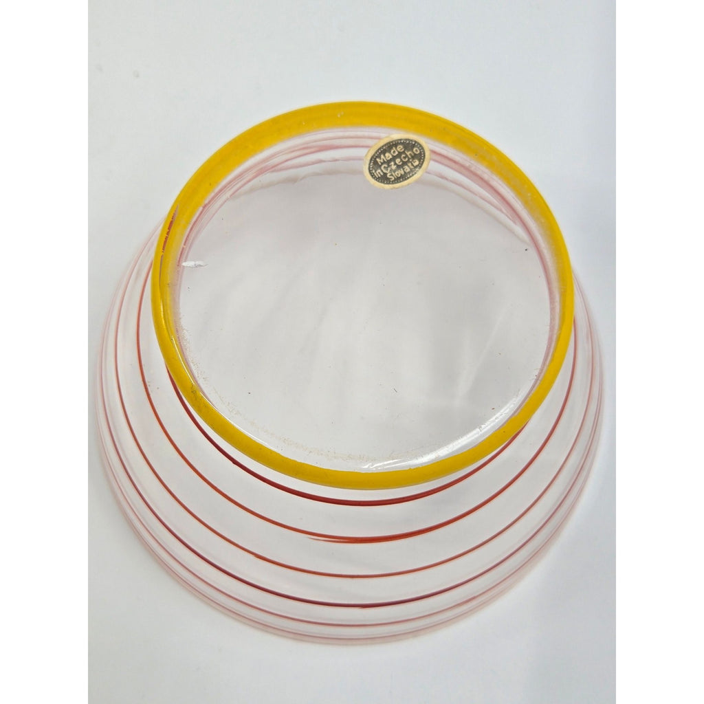 Whimsical Colorful Art Deco Czech Glass Candy Dish, w/ Handpainted Florals, Stripes, Bohemian