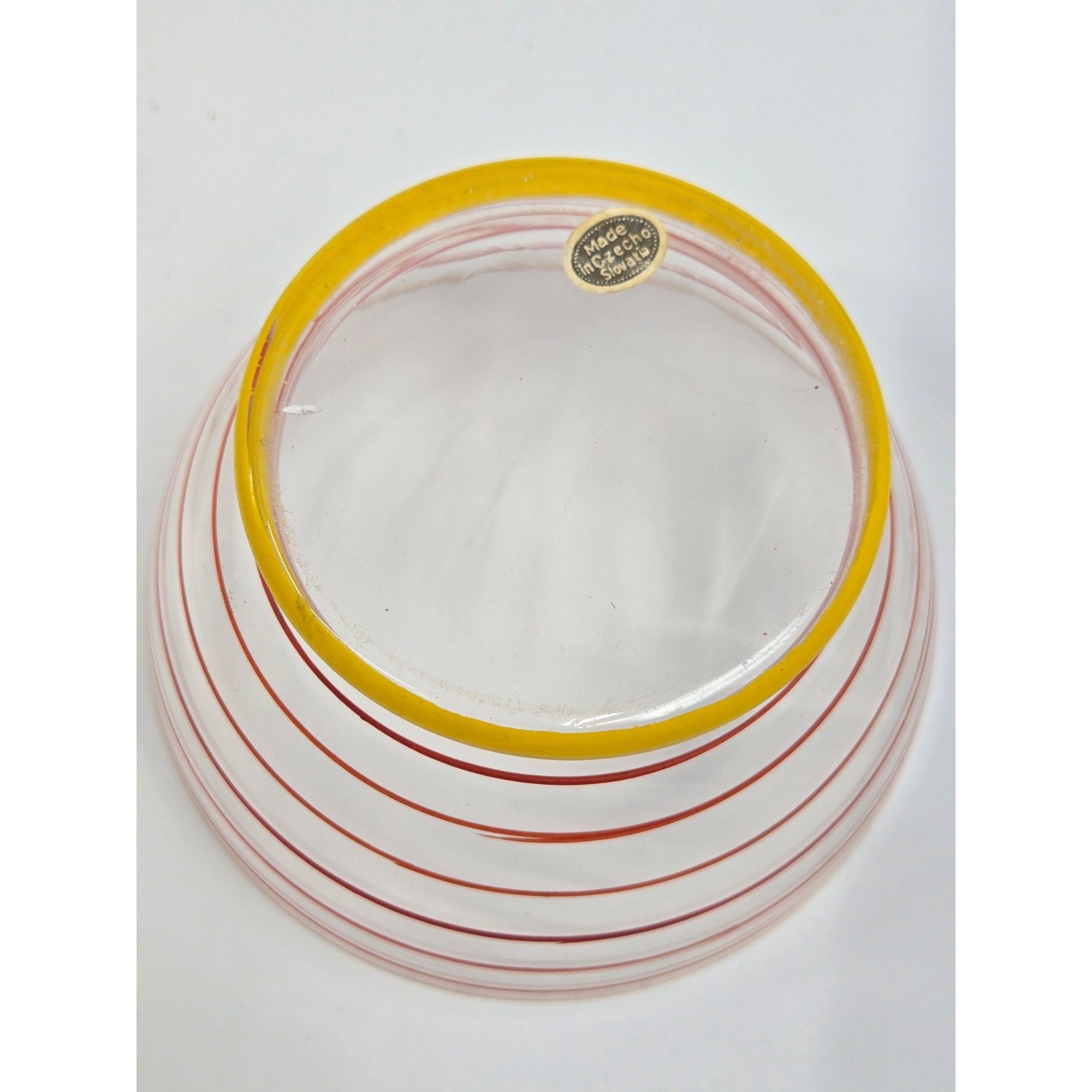 Whimsical Colorful Art Deco Czech Glass Candy Dish, w/ Handpainted Florals, Stripes, Bohemian