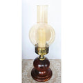 Vintage Hurricane Lamp, Glass Chimney Brass and Wood- Rustic Candle Holder