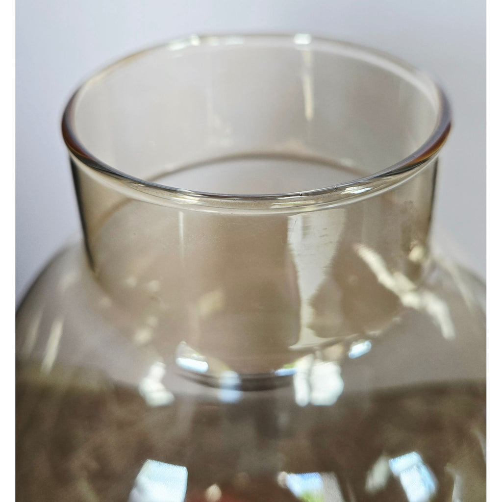 Vintage Hurricane Lamp, Glass Chimney Brass and Wood- Rustic Candle Holder