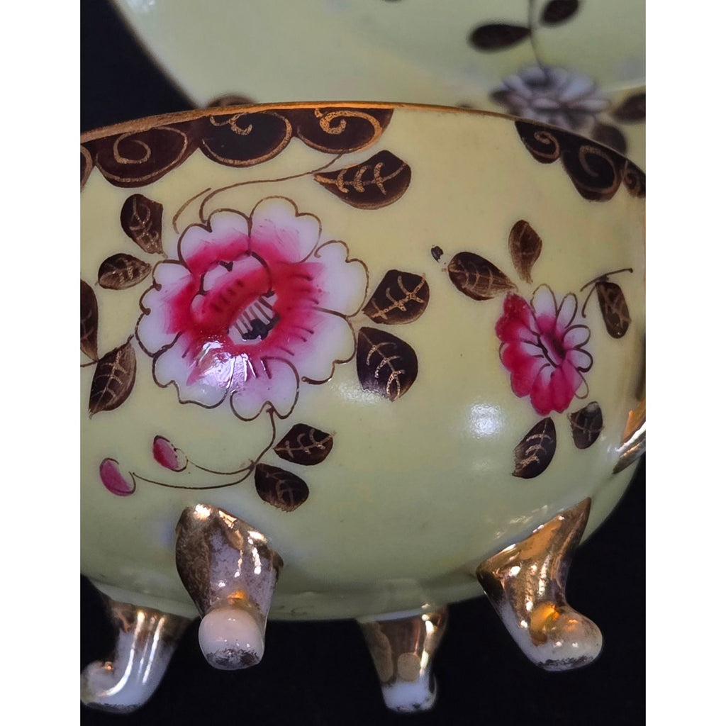 Antique Altrohau Czech Chinoiserie Floral Footed Teacup & Saucer Hand Painted