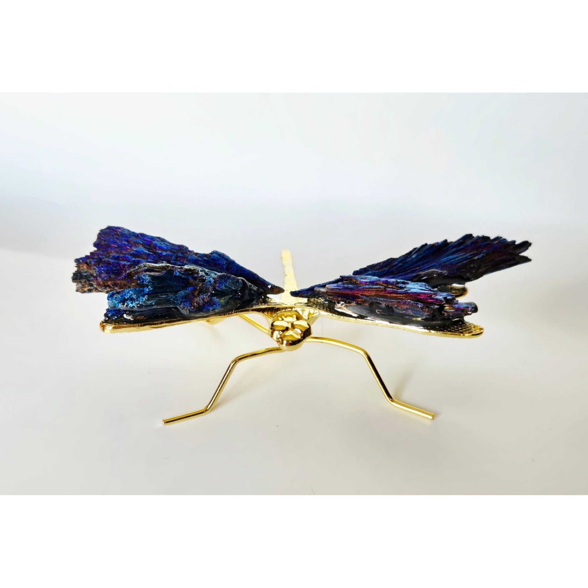 Titanium Kyanite Mineral Dragonfly. Iridescent Blue, Purple Metal and Stone.