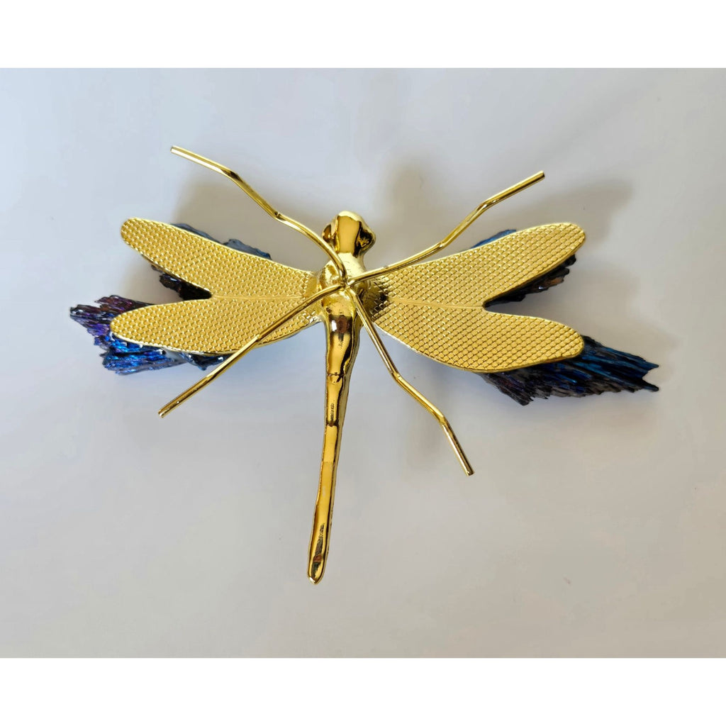 Titanium Kyanite Mineral Dragonfly. Iridescent Blue, Purple Metal and Stone.
