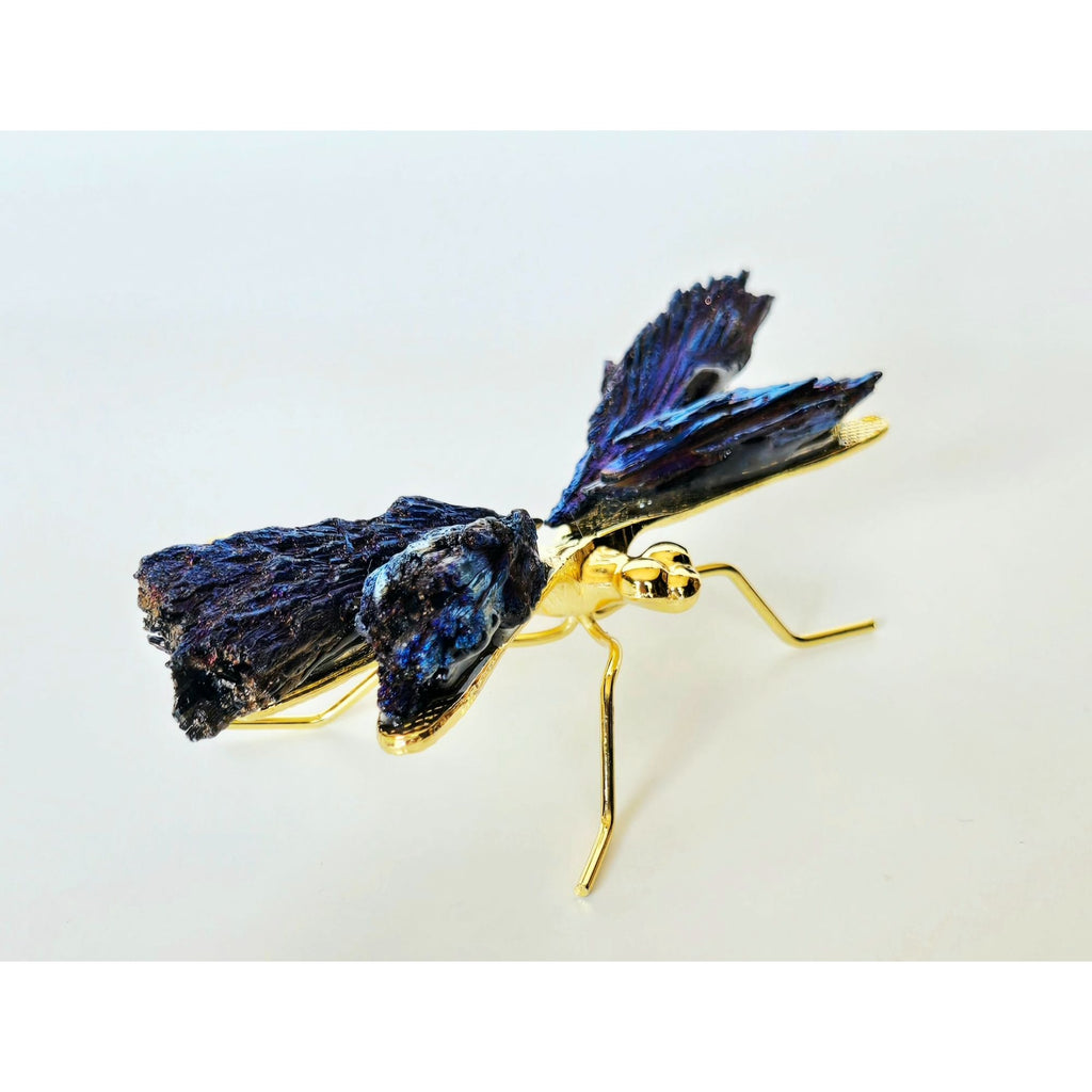 Titanium Kyanite Mineral Dragonfly. Iridescent Blue, Purple Metal and Stone.
