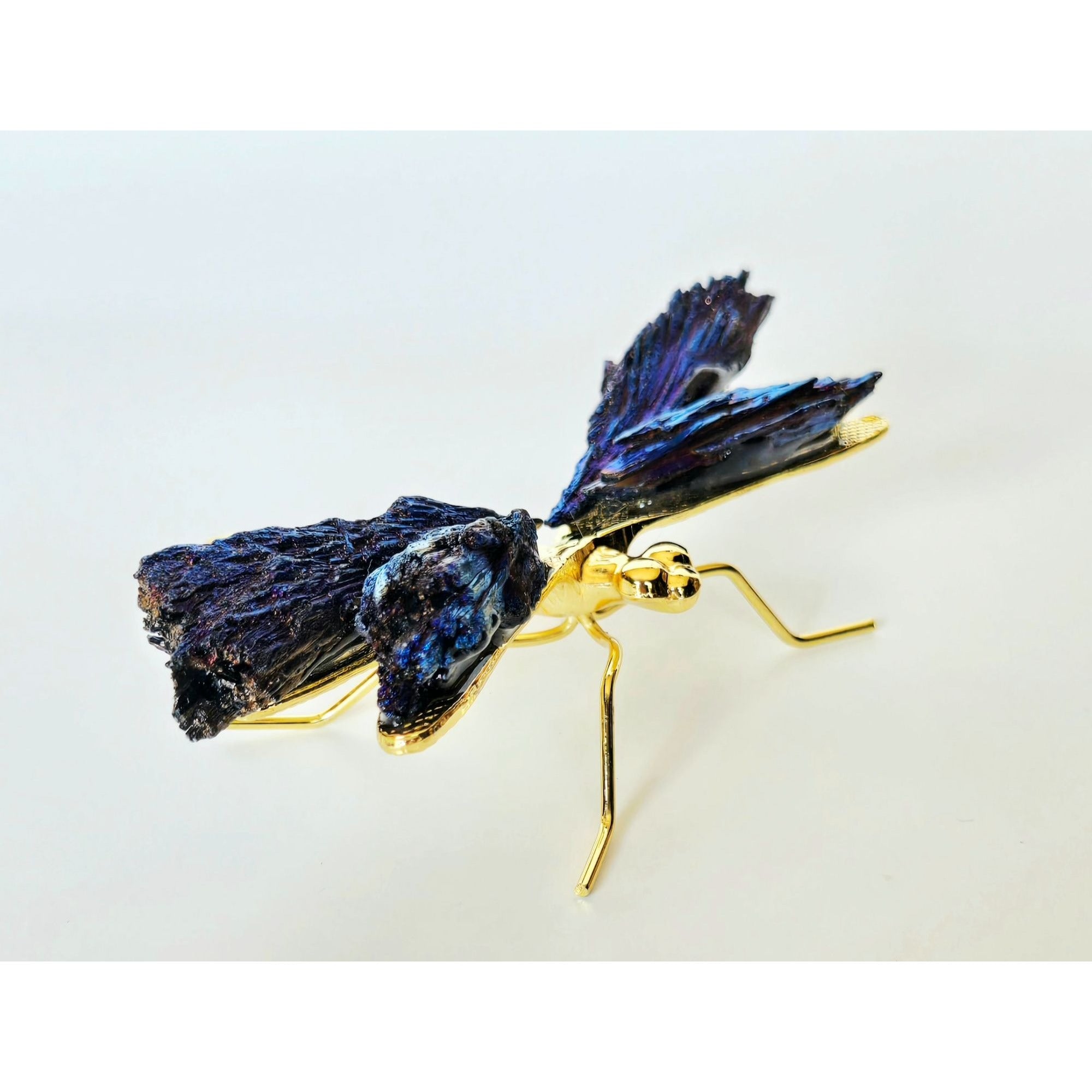 Titanium Kyanite Mineral Dragonfly. Iridescent Blue, Purple Metal and Stone.