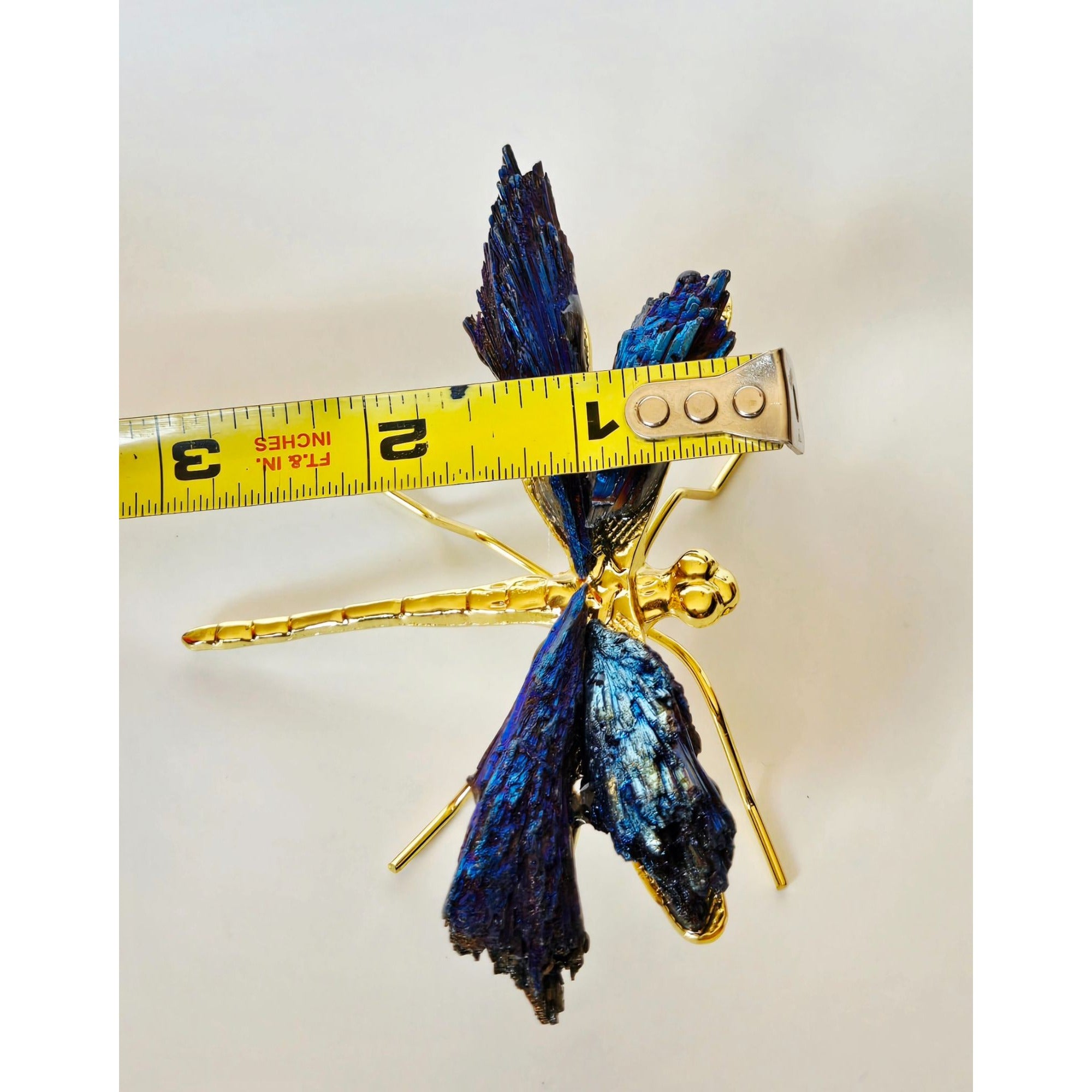 Titanium Kyanite Mineral Dragonfly. Iridescent Blue, Purple Metal and Stone.