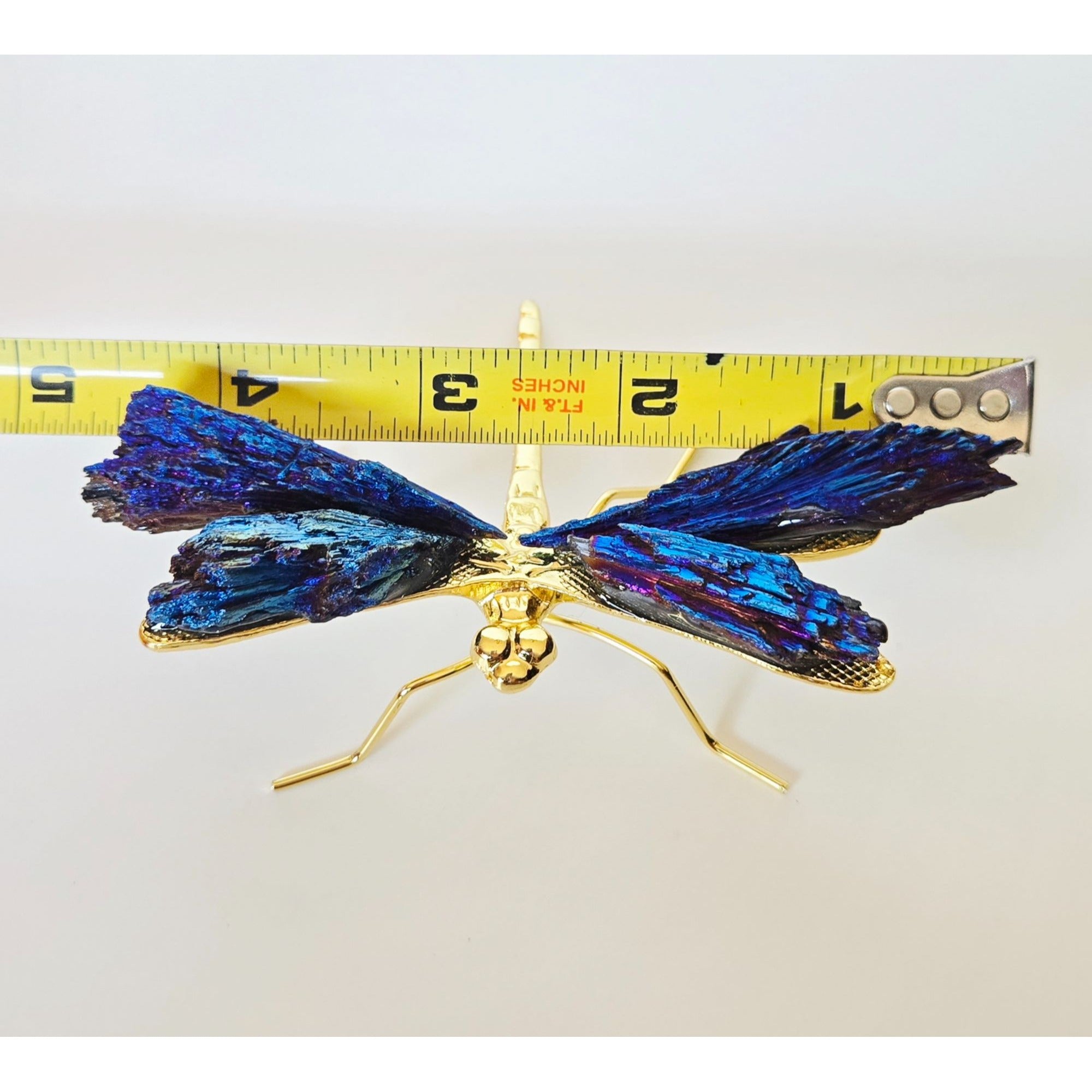 Titanium Kyanite Mineral Dragonfly. Iridescent Blue, Purple Metal and Stone.