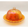 Vintage Round Dome Carnival Glass Butter Dish Marigold 7"