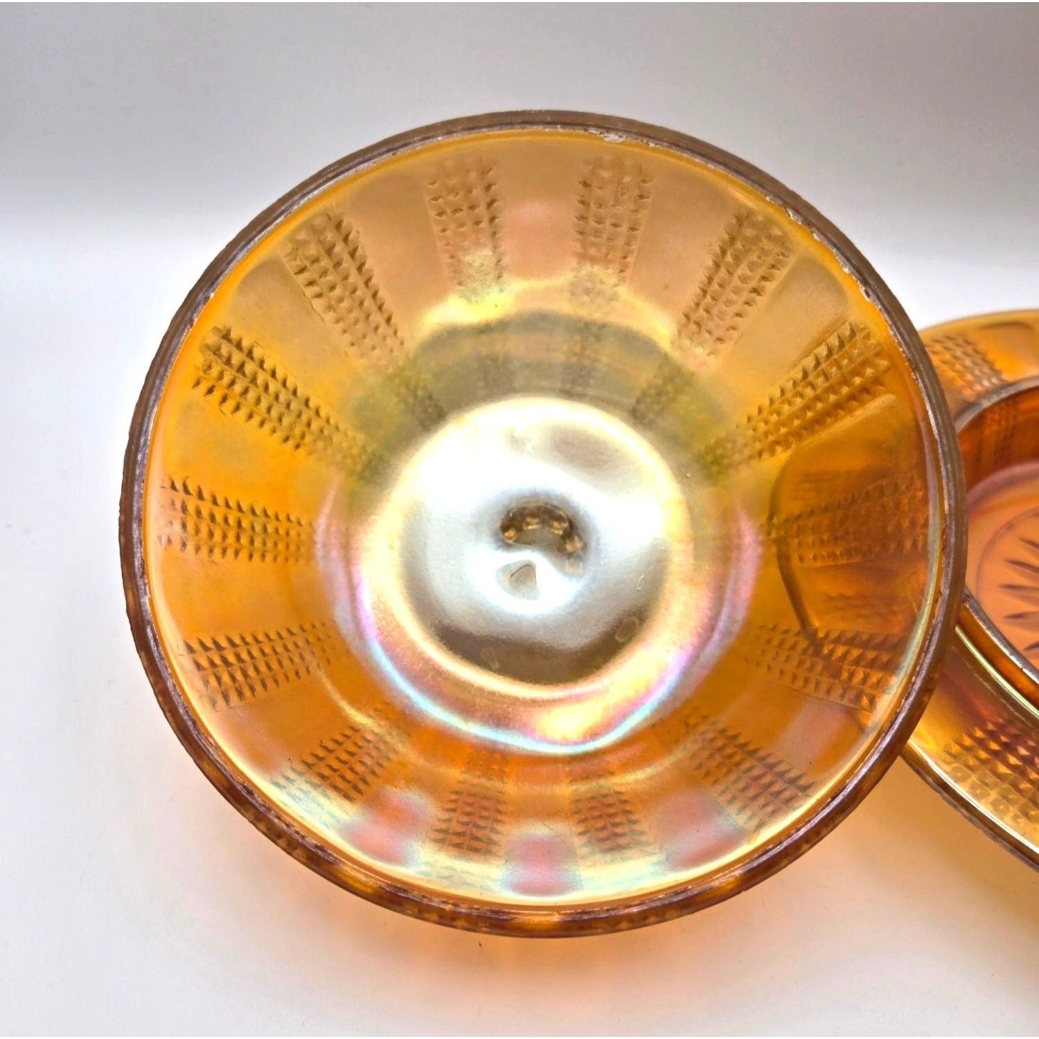 Vintage Round Dome Carnival Glass Butter Dish Marigold 7"