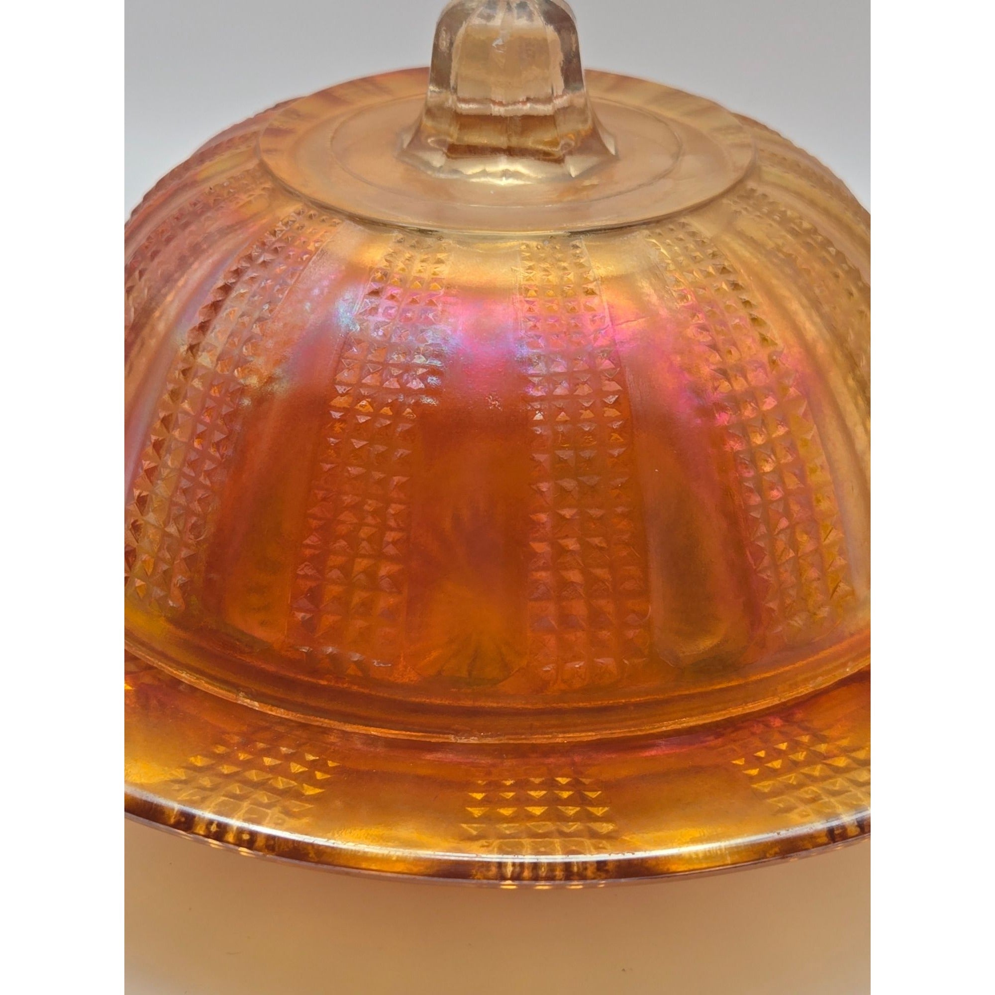 Vintage Round Dome Carnival Glass Butter Dish Marigold 7"