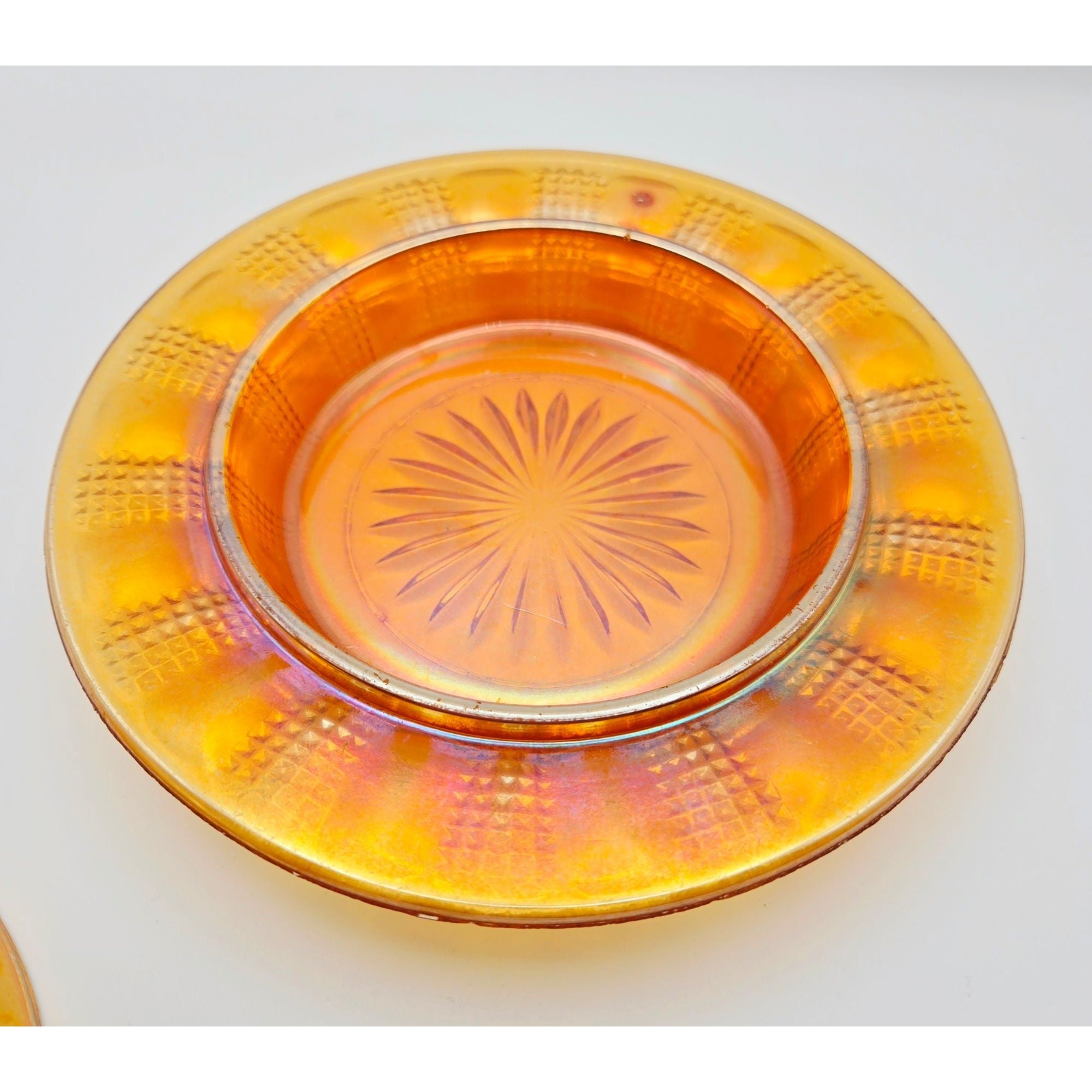 Vintage Round Dome Carnival Glass Butter Dish Marigold 7"