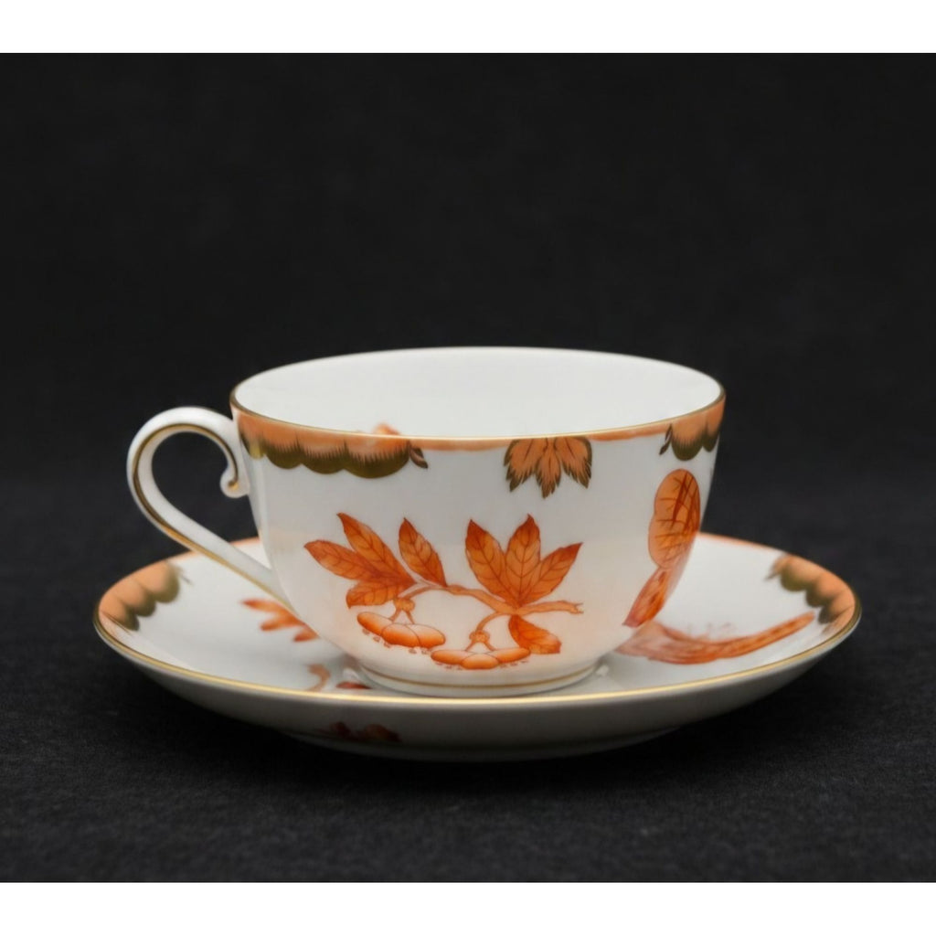 Herend Teacup, Hand Painted Fortuna Pattern, Rust Floral w/Butterfly