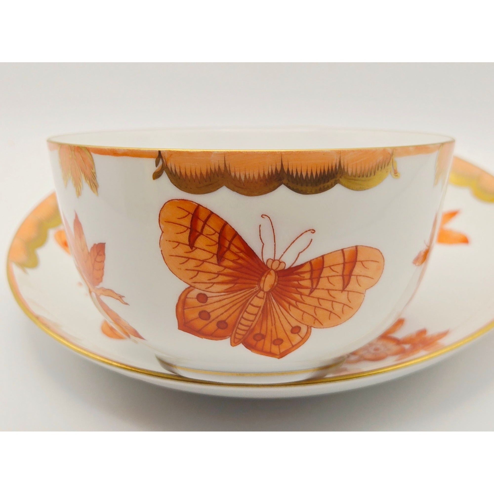 Herend Teacup, Hand Painted Fortuna Pattern, Rust Floral w/Butterfly