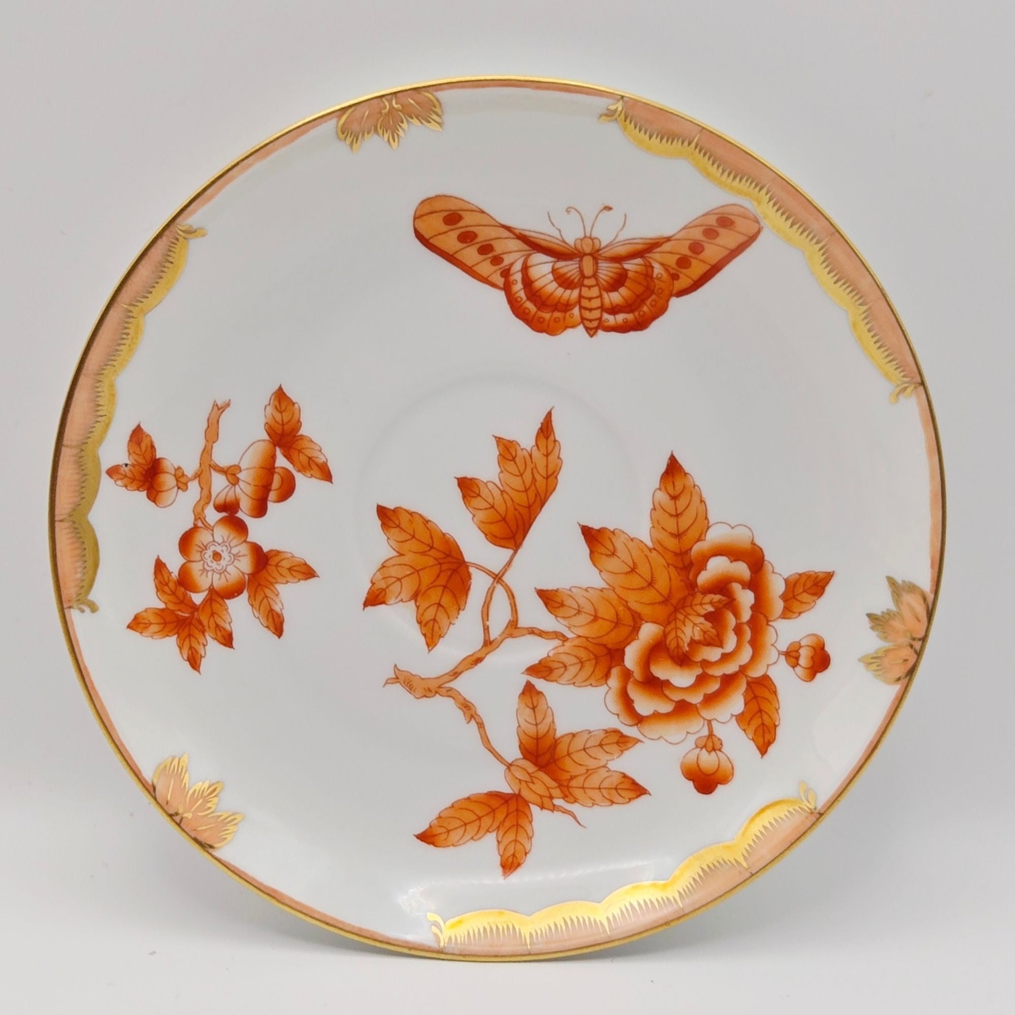 Herend Teacup, Hand Painted Fortuna Pattern, Rust Floral w/Butterfly