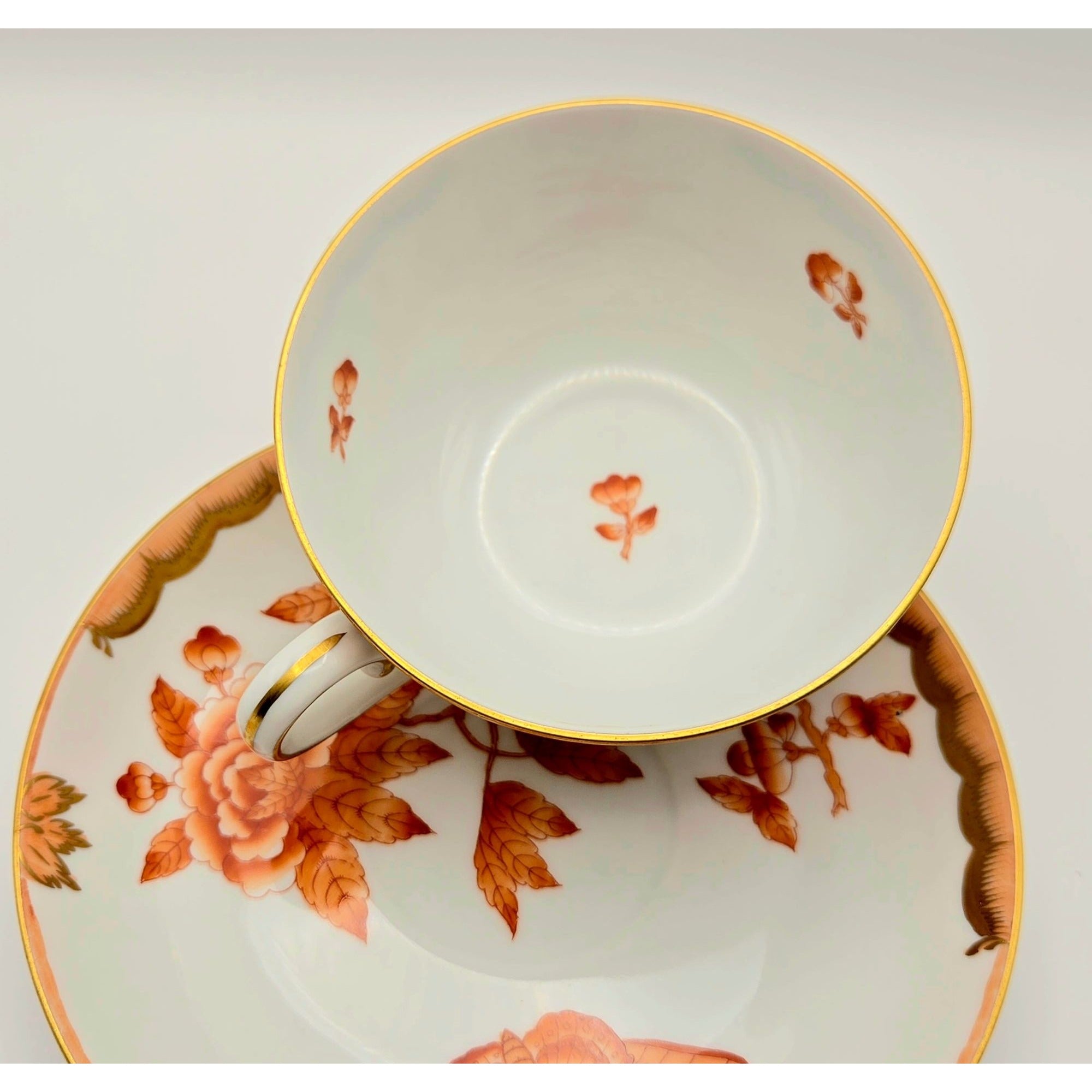 Herend Teacup, Hand Painted Fortuna Pattern, Rust Floral w/Butterfly
