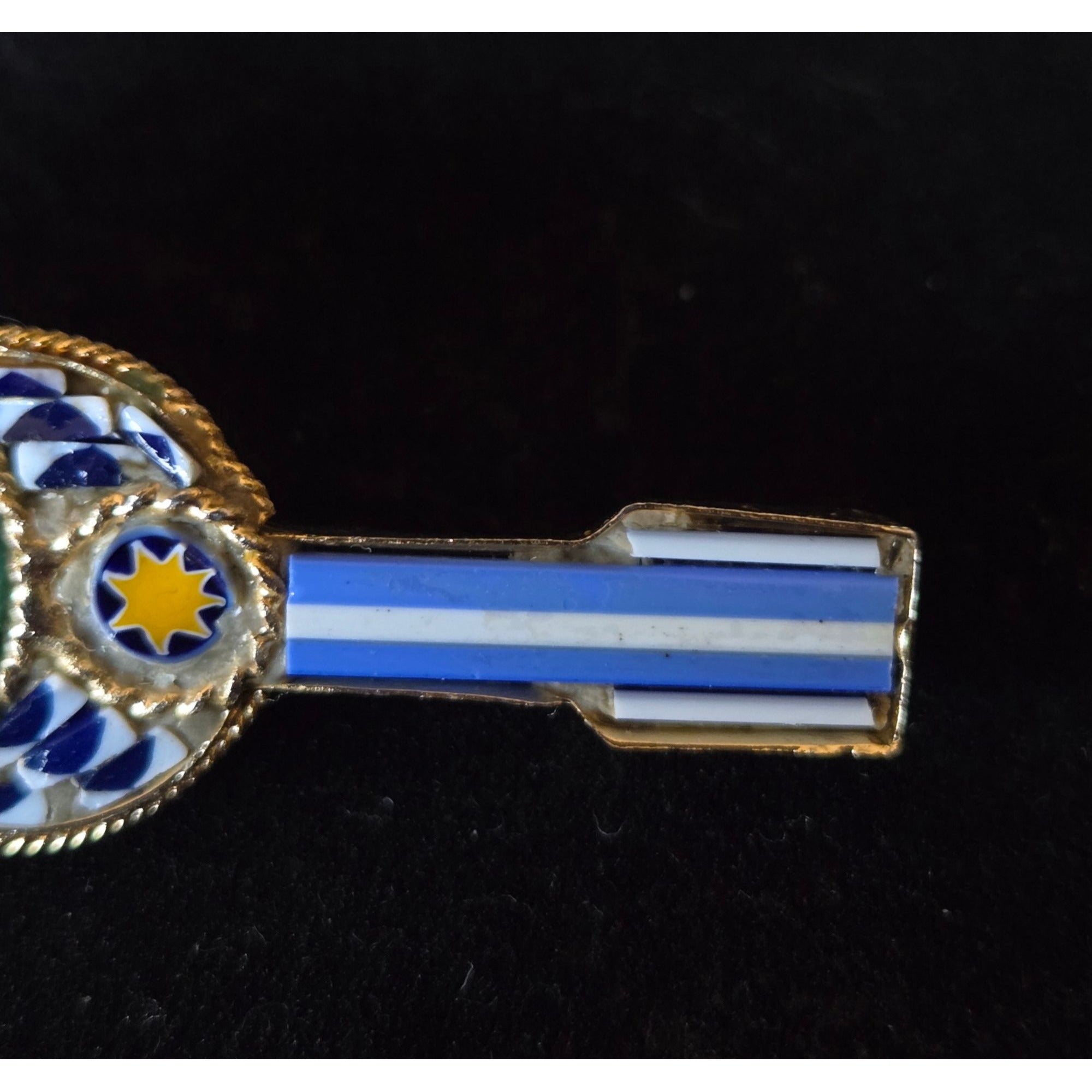 Vintage Italian Micro Mosaic Guitar Brooch Pin Gold Tone Handmade Colorful Glass Tiles 2 Inches