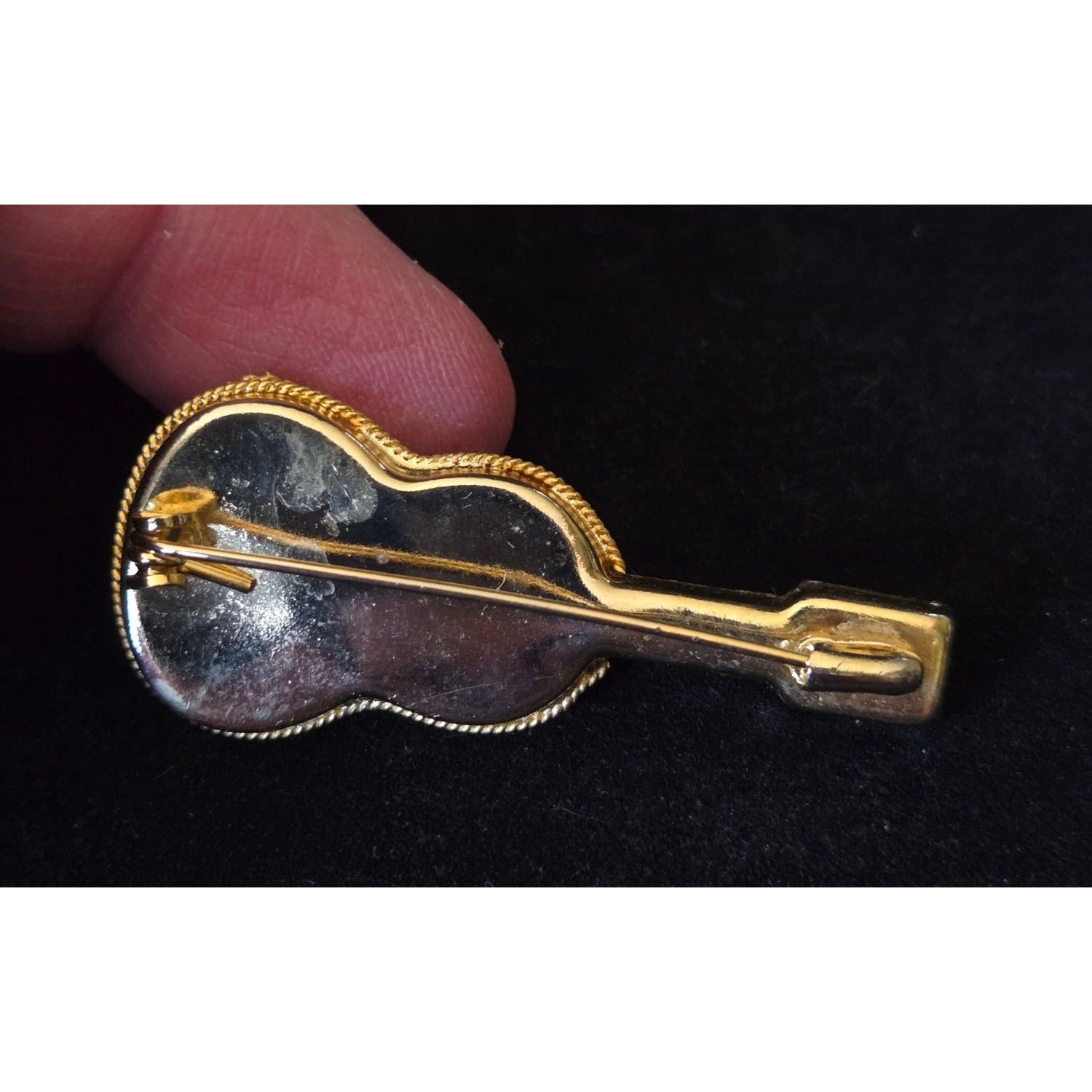 Vintage Italian Micro Mosaic Guitar Brooch Pin Gold Tone Handmade Colorful Glass Tiles 2 Inches