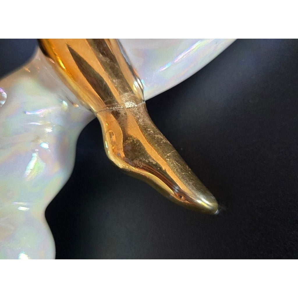 *READ* Ceramic Gold & Pearlized Dancing Woman Figurine 8" Tall Art Deco