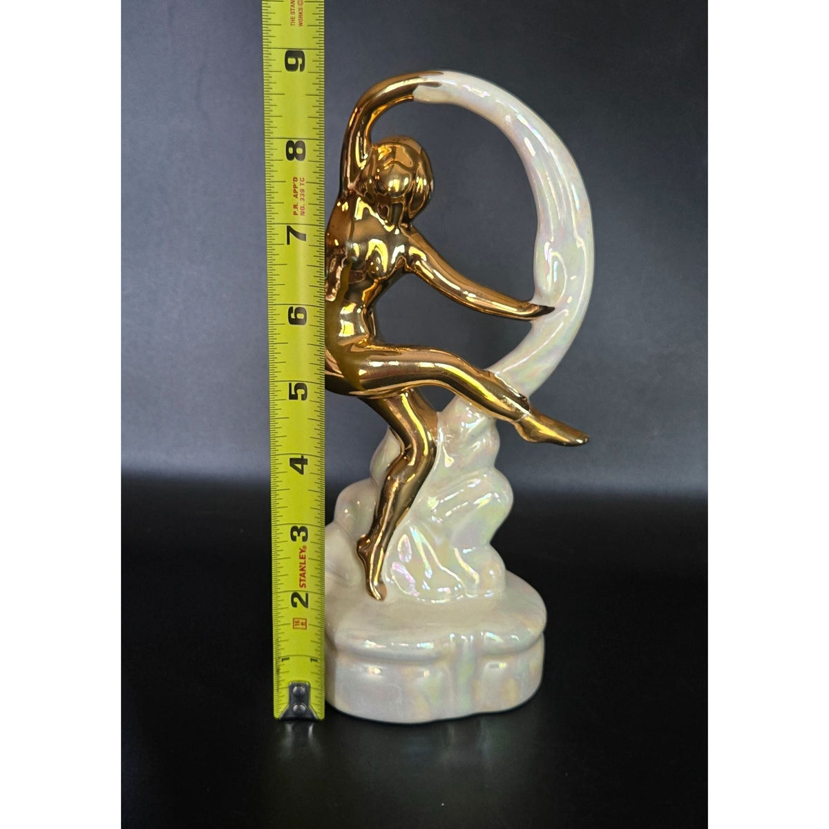 *READ* Ceramic Gold & Pearlized Dancing Woman Figurine 8" Tall Art Deco