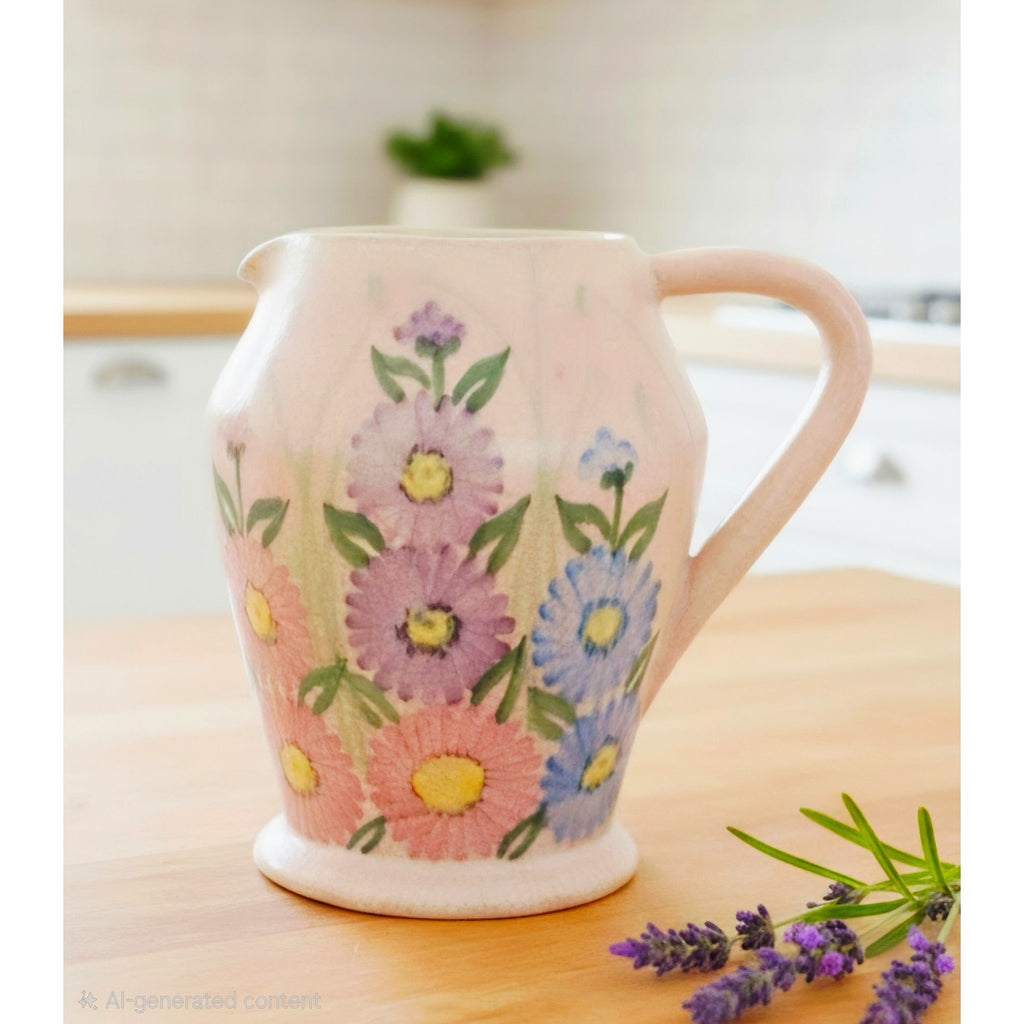 Radford Hand-Painted Floral Crackle Pitcher With Pastel Colors