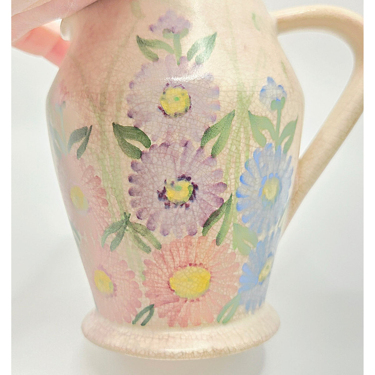 Radford Hand-Painted Floral Crackle Pitcher With Pastel Colors