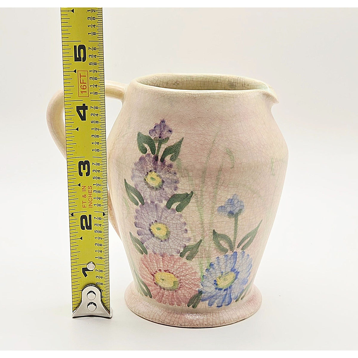 Radford Hand-Painted Floral Crackle Pitcher With Pastel Colors