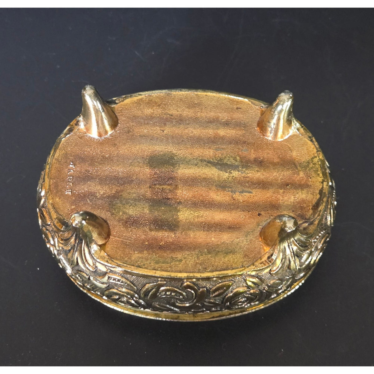 Vintage Gold Ornate Jewelry Trinket Box With Hand-Painted Bird Design & Velvet Interior