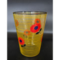 Glass Striped Vase With Vibrant Red Hand Painted Poppies Czech Bohemian
