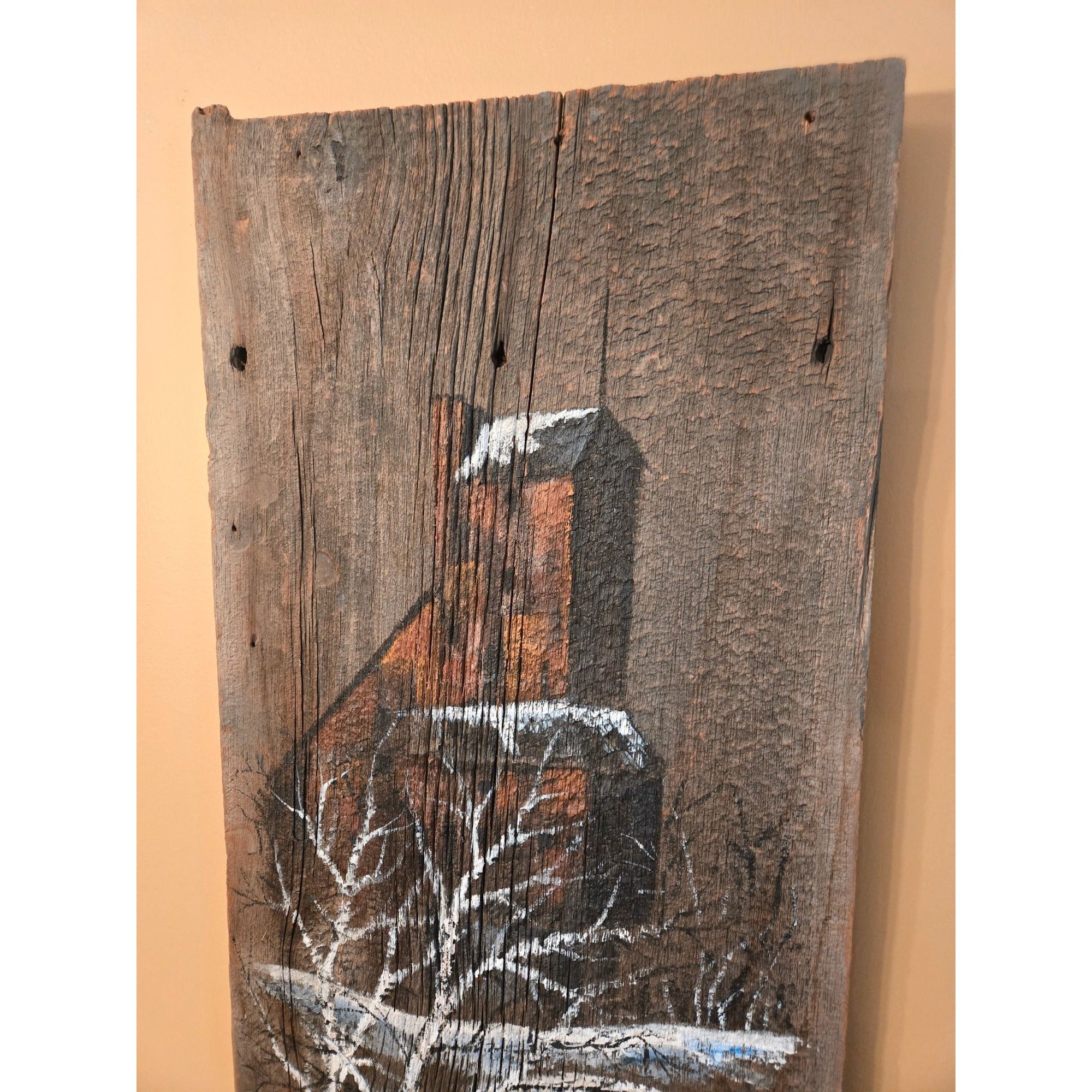 Rustic Barn Winter Scene Hand-Painted On Reclaimed Barn Wood Wall Art 35"