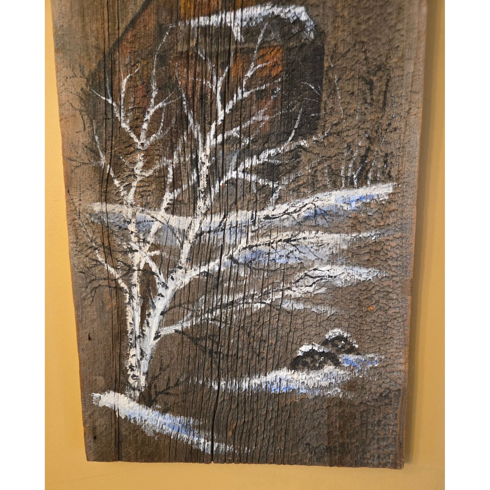Rustic Barn Winter Scene Hand-Painted On Reclaimed Barn Wood Wall Art 35"