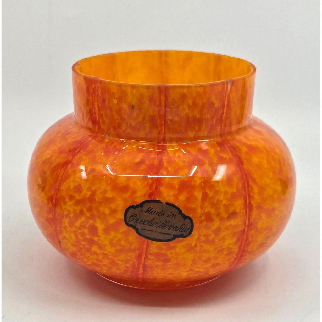 Vintage Welz Czech Glass Vase Orange Yellow Splatter Vase
