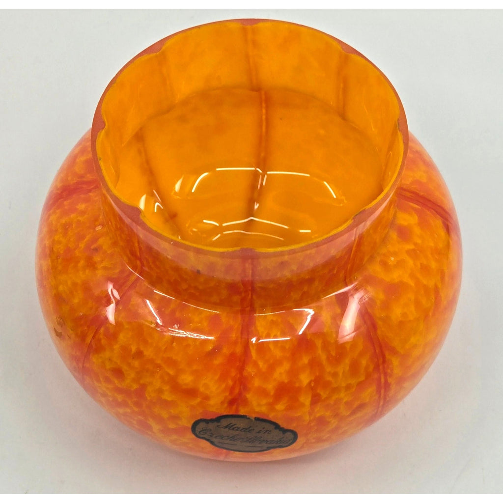 Vintage Welz Czech Glass Vase Orange Yellow Splatter Vase