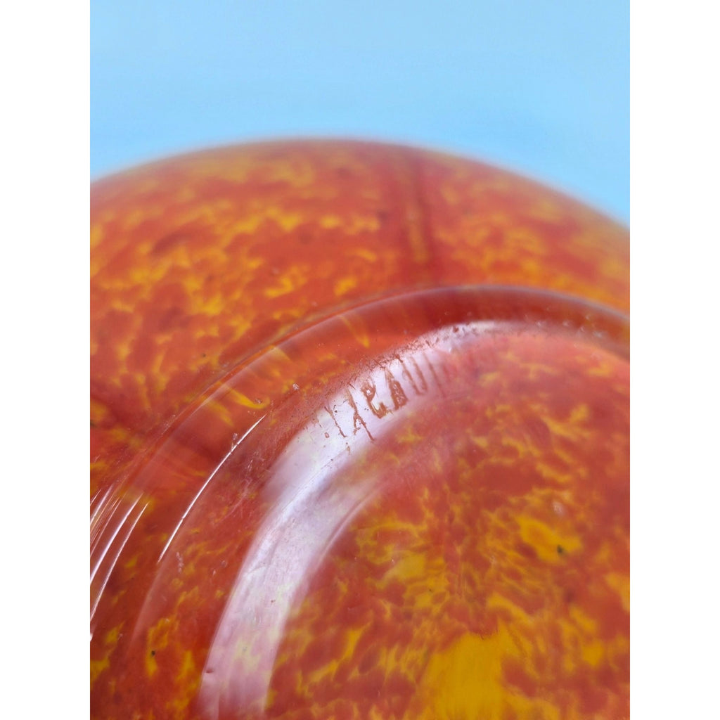 Vintage Welz Czech Glass Vase Orange Yellow Splatter Vase