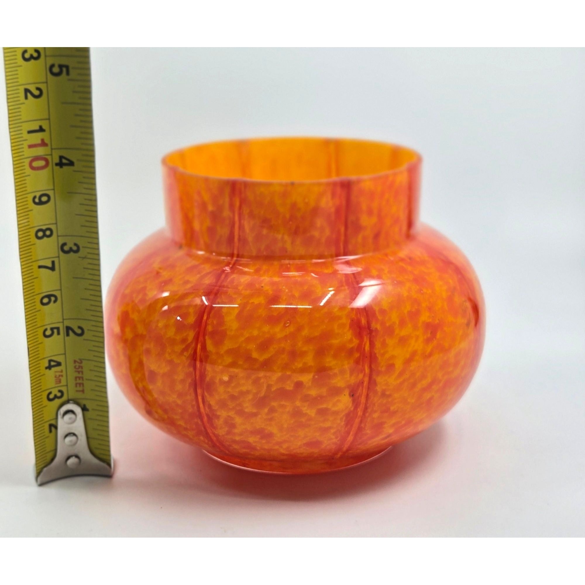 Vintage Welz Czech Glass Vase Orange Yellow Splatter Vase