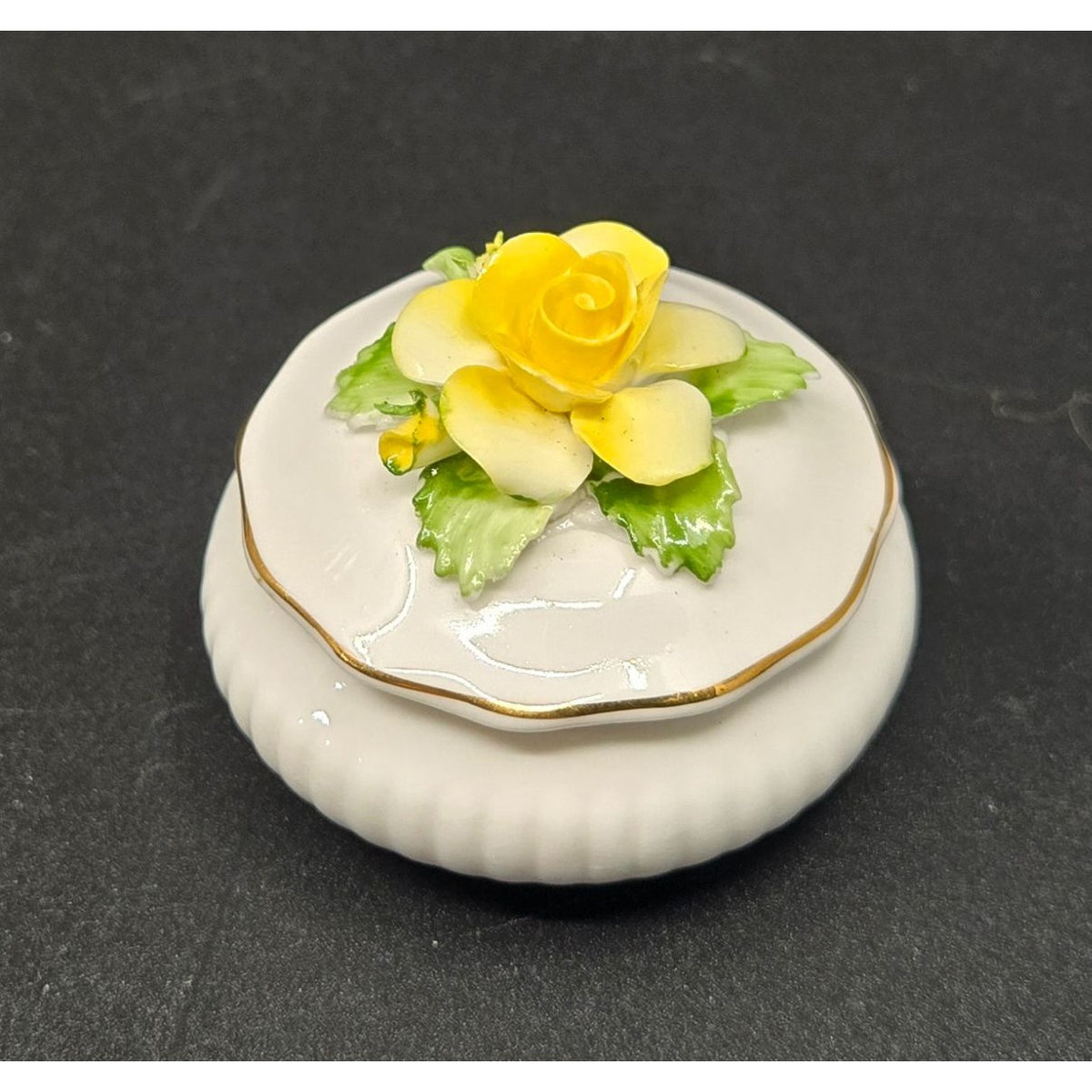 Yellow Rose Bone China Trinket Dish By Royal Doulton England With Gold Trim