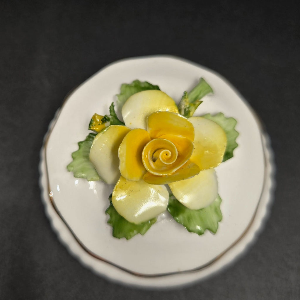 Yellow Rose Bone China Trinket Dish By Royal Doulton England With Gold Trim