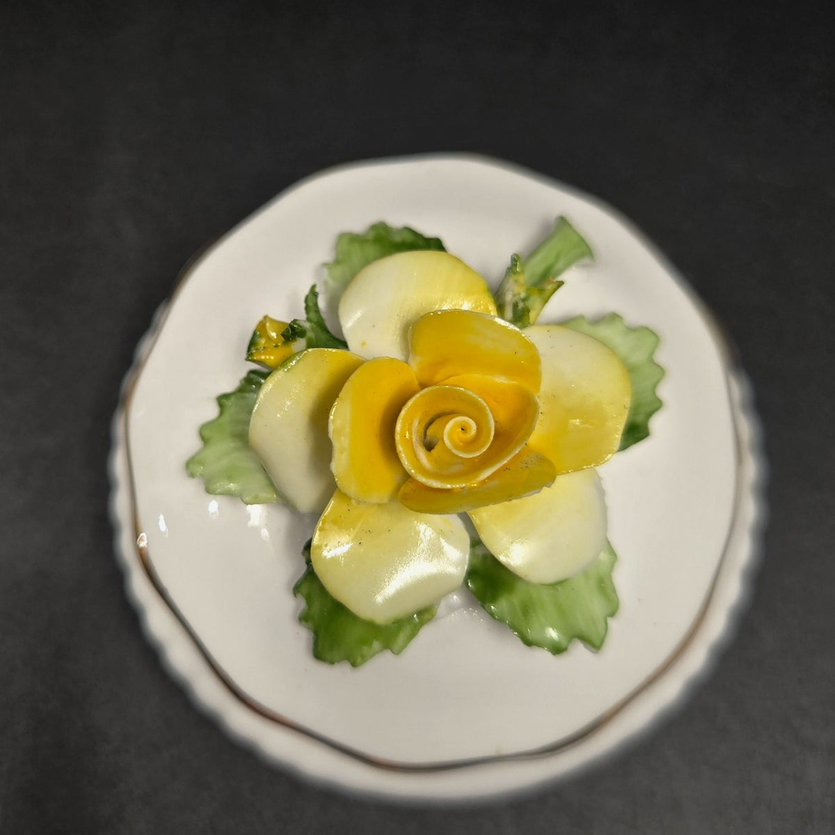 Yellow Rose Bone China Trinket Dish By Royal Doulton England With Gold Trim