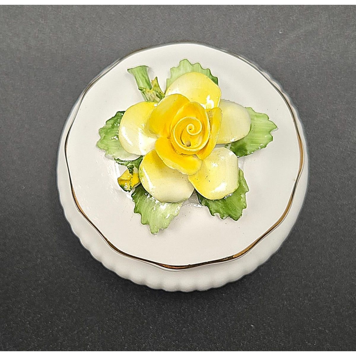 Yellow Rose Bone China Trinket Dish By Royal Doulton England With Gold Trim